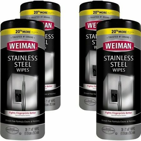 WEIMAN PRODUCTS WIPES, STNLSS STEEL, 7X8, 30CT, 4PK WMN92ACT